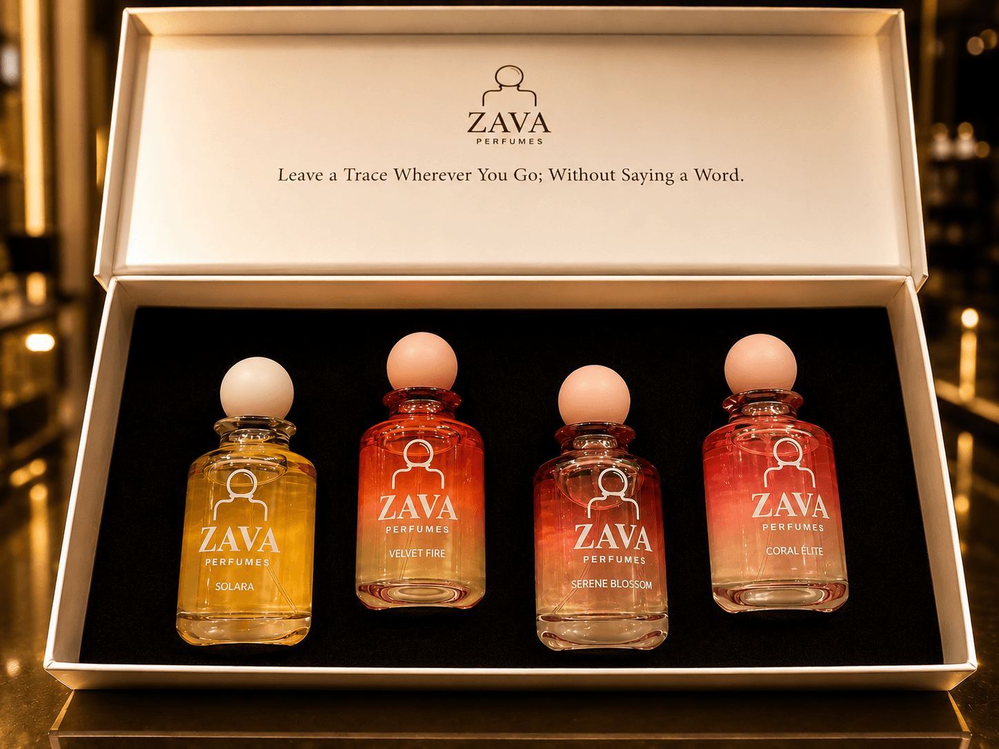 Zava rose gift set on travertine with dried petals